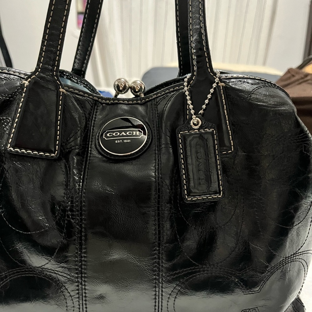 Black Coach Bag. 3 pockets. Grandma cleaning her closet.